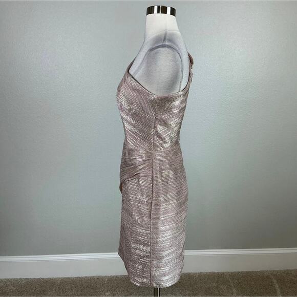 One Shoulder Mini Sheath Cocktail Dress Size 8 Pink and Sparkly Gold by AQUA - Picture 5 of 13